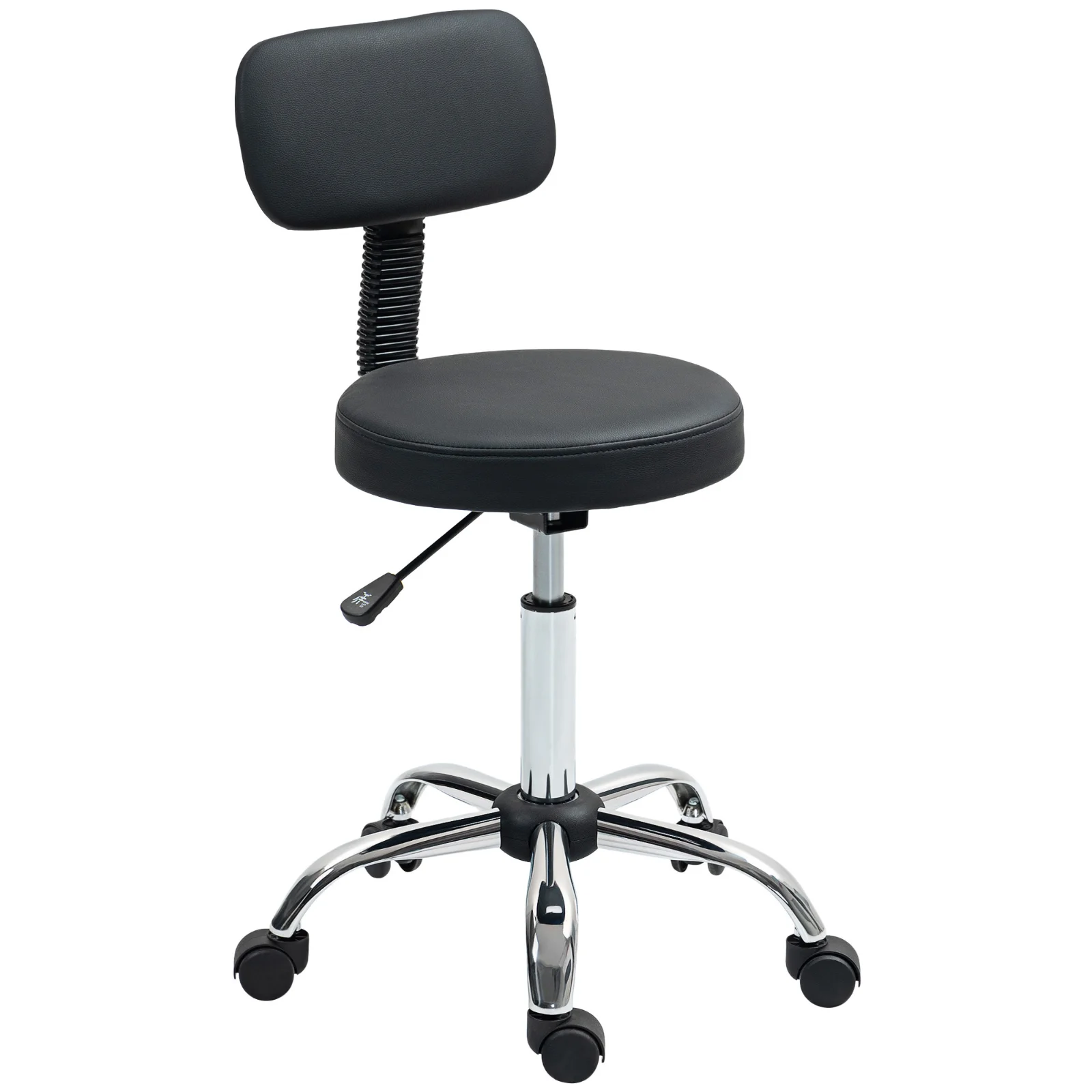 HOMCOM Taburet cu Roți, Rotativ 360°, Reglabil pe Înălțime, Piele Ecologică, Metal, 46x51x78-93 cm, Negru | Aosom Romania HOMCOM Taburet cu Roți, Rotativ 360°, Reglabil pe Înălțime, Piele Ecologică, Metal, 46x51x78-93 cm, Negru | Aosom Romania