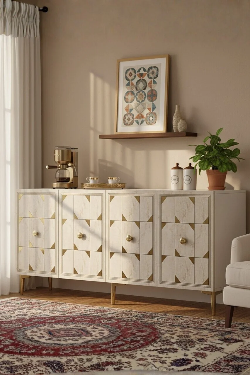 Consola, Hanah Home, Moka 150, 150x75x32 cm, White / Travertine / Gold Consola, Hanah Home, Moka 150, 150x75x32 cm, White / Travertine / Gold