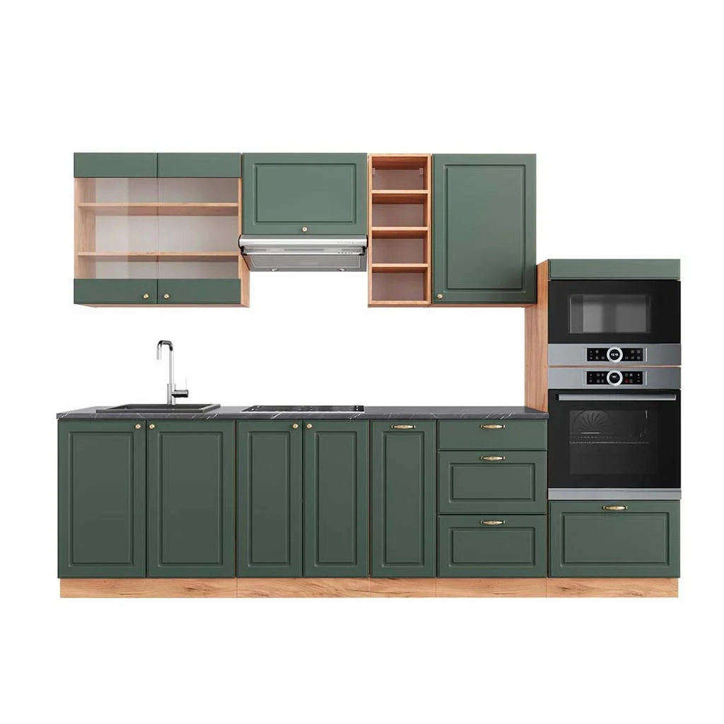 KITCHENETTE Fame-Line Casă de țară verde-aurie/stejar Goldkraft 280 cm , AP Antracit KITCHENETTE Fame-Line Casă de țară verde-aurie/stejar Goldkraft 280 cm , AP Antracit