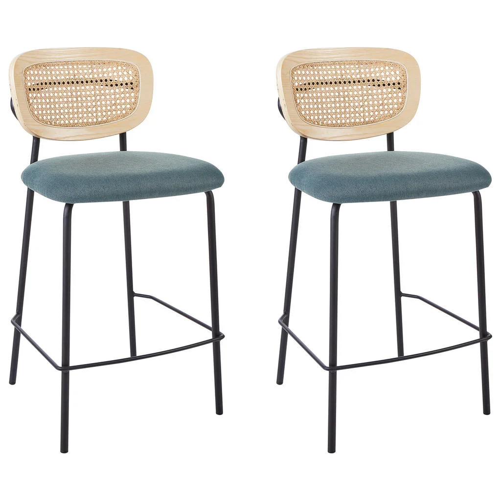 SCAUN DE BAR set de 2 ratan verde-albăstrui Mayetta SCAUN DE BAR set de 2 ratan verde-albăstrui Mayetta