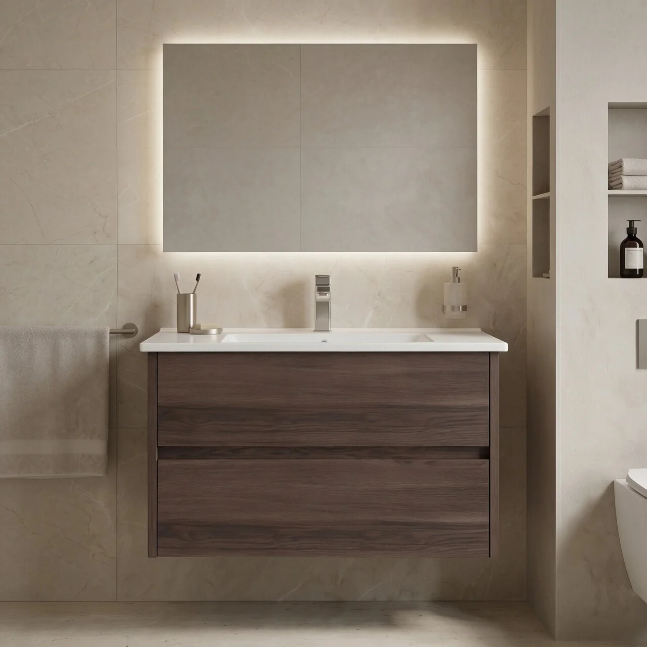 Dulap de baie cu chiuvetă, Hanah Home, Side 85 v2, Maro inchis Dulap de baie cu chiuvetă, Hanah Home, Side 85 v2, Maro inchis