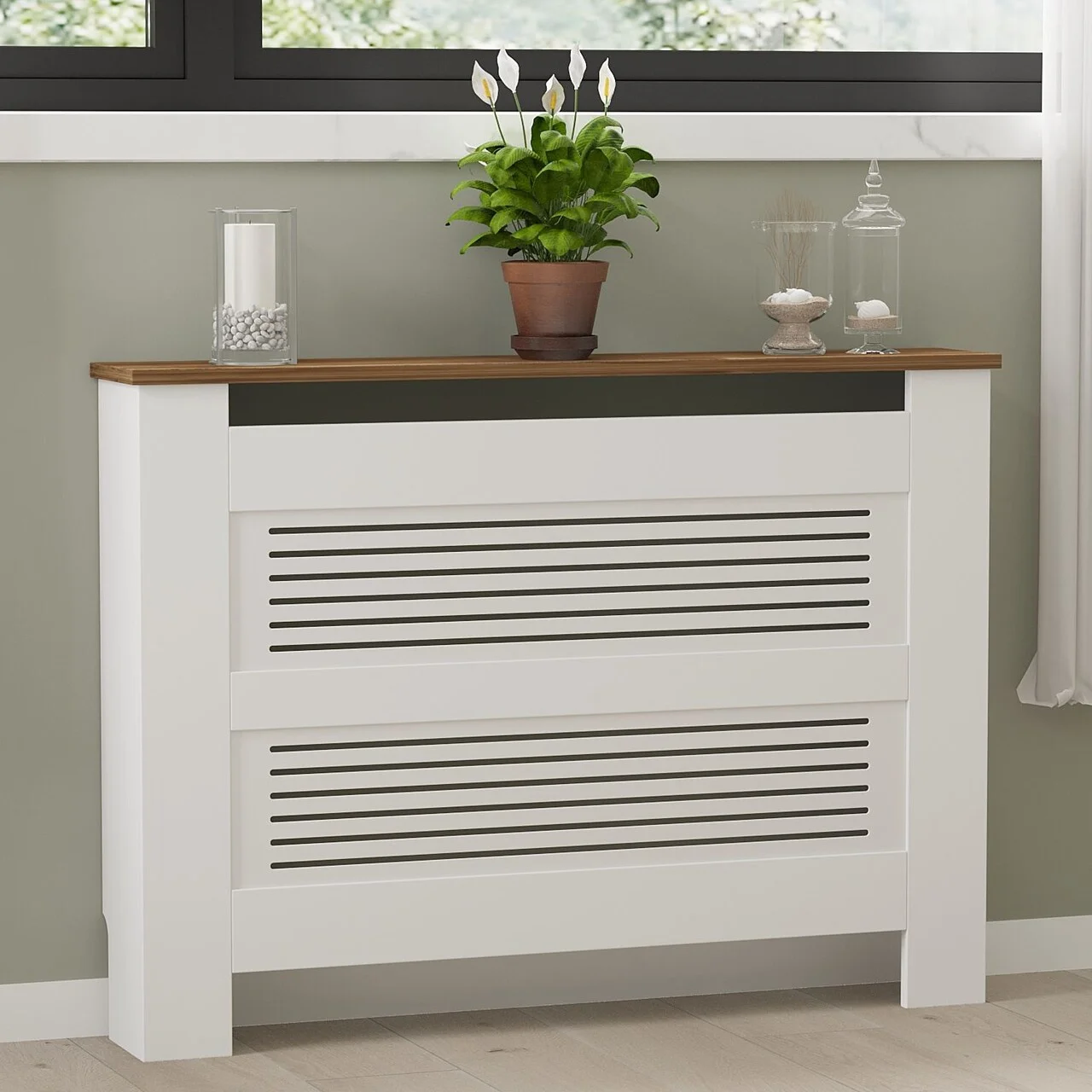 Dulap radiator, Puqa Design, Termora, 112x19x82 cm, PAL/MDF, Nuc/Alb Dulap radiator, Puqa Design, Termora, 112x19x82 cm, PAL/MDF, Nuc/Alb