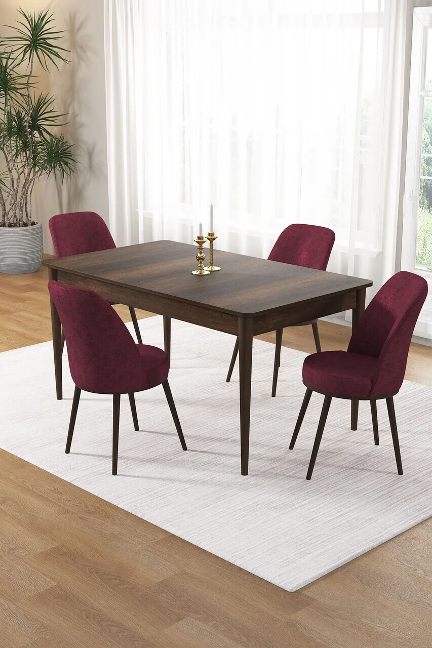 Set masa si scaune (5 piese), Hanah Home, Pir, Model baroc din lemn / Burgundia Set masa si scaune (5 piese), Hanah Home, Pir, Model baroc din lemn / Burgundia