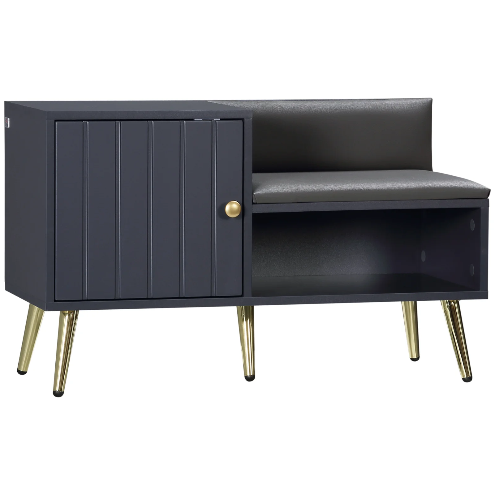 HOMCOM Dulap de Intrare pentru Pantofi cu Scaun Căptușit, Raft Deschis și Dulap, pentru 4 Perechi de Pantofi, 80x33x49 cm, Gri | Aosom Romania HOMCOM Dulap de Intrare pentru Pantofi cu Scaun Căptușit, Raft Deschis și Dulap, pentru 4 Perechi de Pantofi, 80x33x49 cm, Gri | Aosom Romania