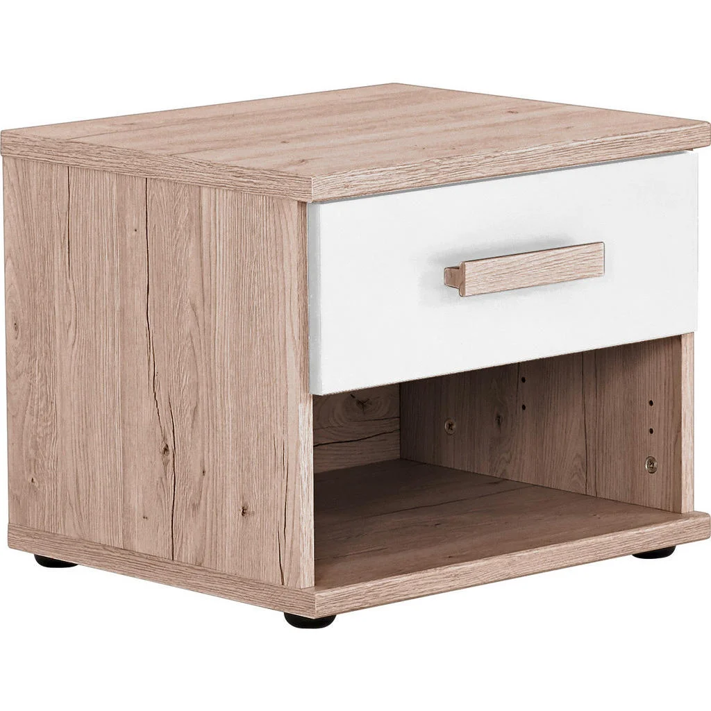 Noptieră, 46/38/40 cm, alb, culoare lemn stejar Noptieră, 46/38/40 cm, alb, culoare lemn stejar