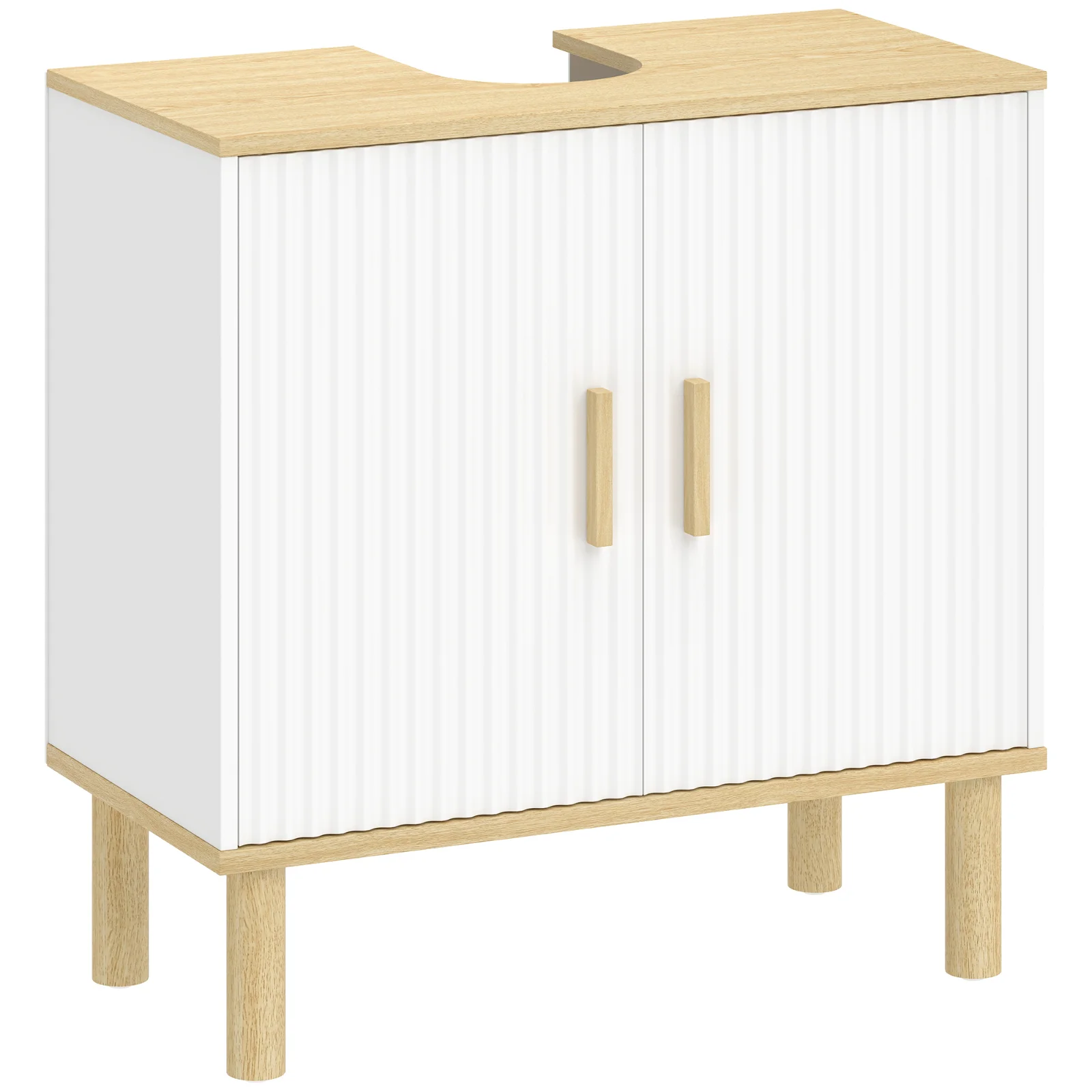 HOMCOM Dulap sub lavoar cu raft reglabil pentru lavoar fără piedestal cu uși canelate 60x30x61 cm Alb | Aosom Romania HOMCOM Dulap sub lavoar cu raft reglabil pentru lavoar fără piedestal cu uși canelate 60x30x61 cm Alb | Aosom Romania