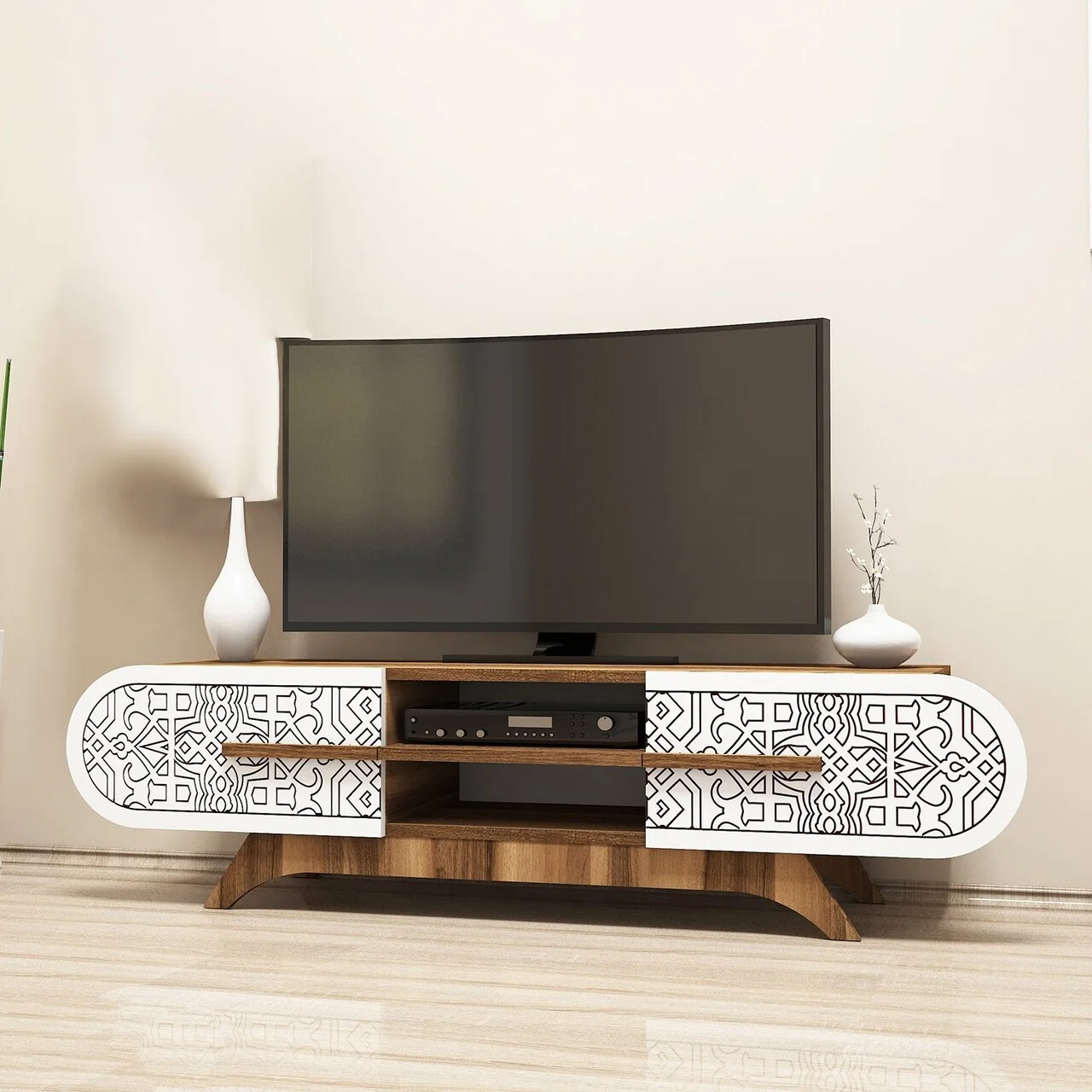 Comoda TV, Hanah Home, Defne, 145x37x37 cm, Nuc/Alb Comoda TV, Hanah Home, Defne, 145x37x37 cm, Nuc/Alb
