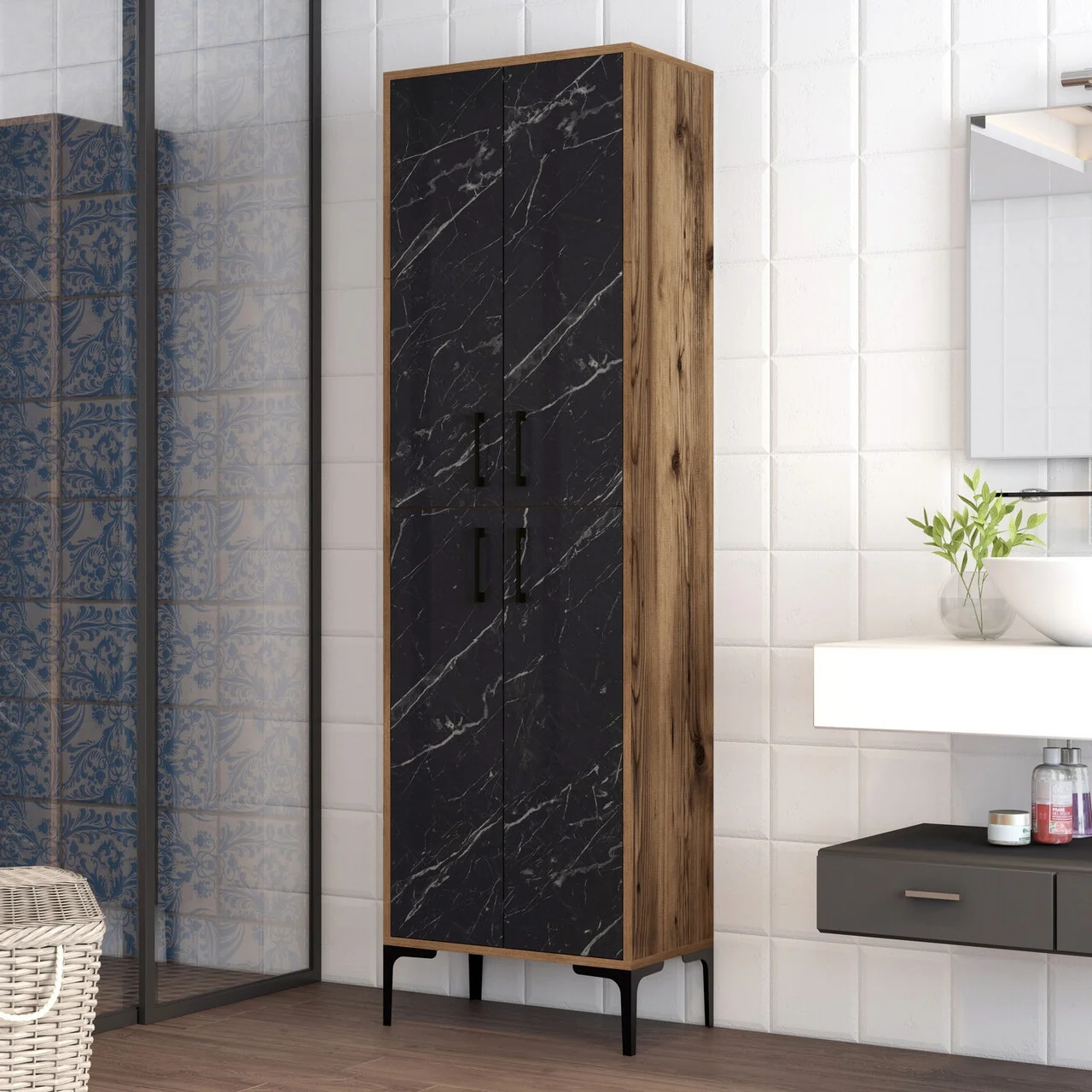 Dulap multifunctional, Hanah Home, Berlin A, 60x200x35 cm, Nuc / Negru Dulap multifunctional, Hanah Home, Berlin A, 60x200x35 cm, Nuc / Negru