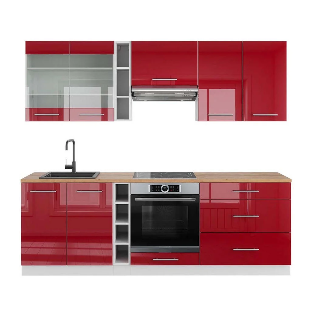 KITCHENETTE Fame-Line Bordeaux lucios/alb 235 cm , AP Stejar KITCHENETTE Fame-Line Bordeaux lucios/alb 235 cm , AP Stejar