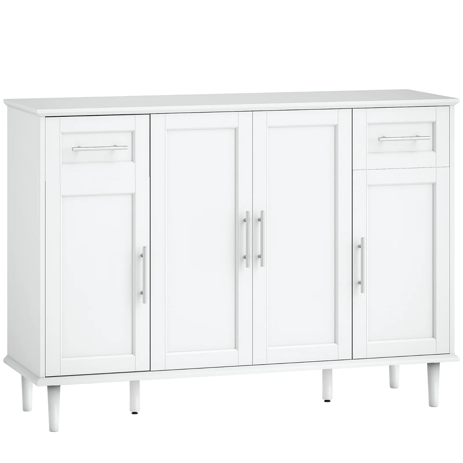 HOMCOM Mobilier de Sufragerie, Credență cu 2 Sertare și 3 Dulapuri cu Rafturi Reglabile, Comodă cu Picioare din Pin pentru Sala de Mese și Bucătărie, 120x38x86 cm, Alb | Aosom Romania HOMCOM Mobilier de Sufragerie, Credență cu 2 Sertare și 3 Dulapuri cu Rafturi Reglabile, Comodă cu Picioare din Pin pentru Sala de Mese și Bucătărie, 120x38x86 cm, Alb | Aosom Romania