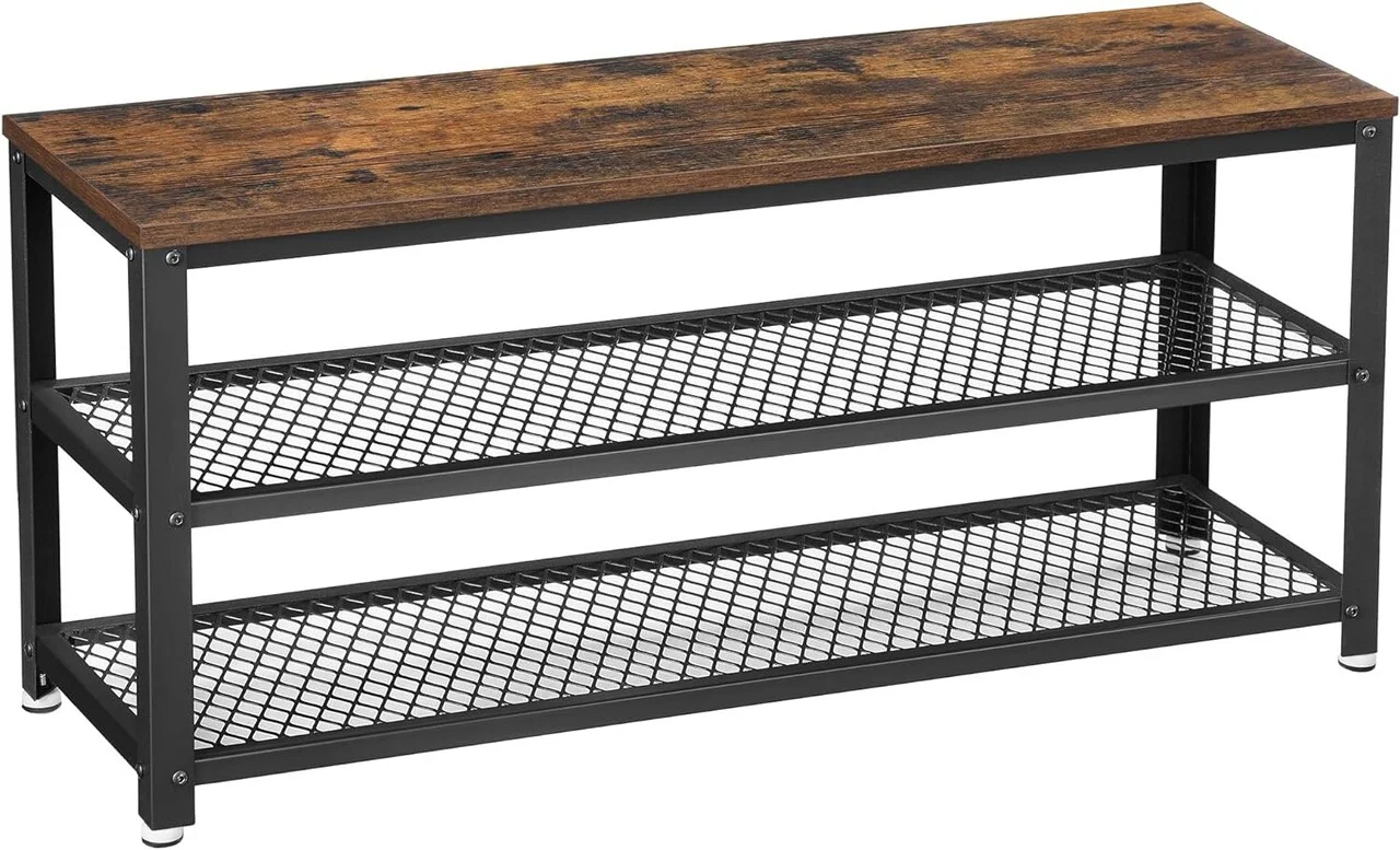 Bancheta cu pantofar Rustic, Vasagle, 100x30x45 cm, max 100 kg, PAL/otel, maro Bancheta cu pantofar Rustic, Vasagle, 100x30x45 cm, max 100 kg, PAL/otel, maro