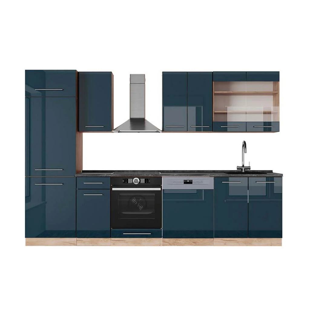 KITCHENETTE Fame-Line Albastru închis lucios/stejar Goldkraft 300 cm , AP Antracit KITCHENETTE Fame-Line Albastru închis lucios/stejar Goldkraft 300 cm , AP Antracit