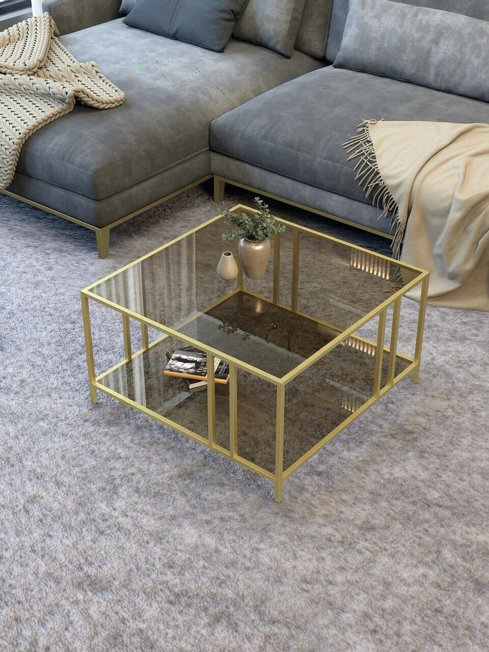 Masuta de cafea, Hanah Home, Bakü, 75x45x75 cm, Aur / Bronz Masuta de cafea, Hanah Home, Bakü, 75x45x75 cm, Aur / Bronz