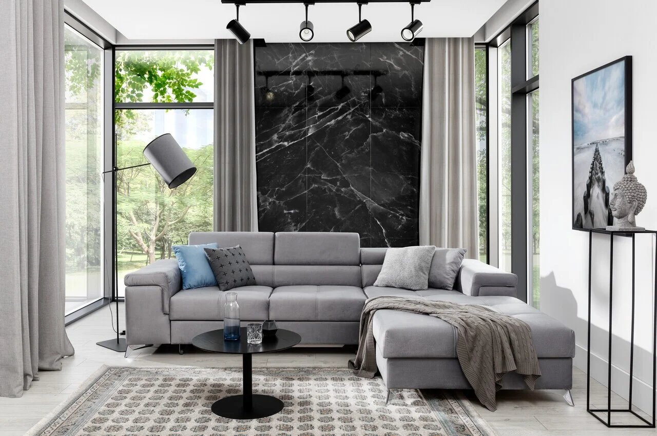 Coltar extensibil dreapta 4 locuri ELTAP, Ric-54, Ricardo, 281x205x88 cm, lemn/poliester, gri deschis Coltar extensibil dreapta 4 locuri ELTAP, Ric-54, Ricardo, 281x205x88 cm, lemn/poliester, gri deschis