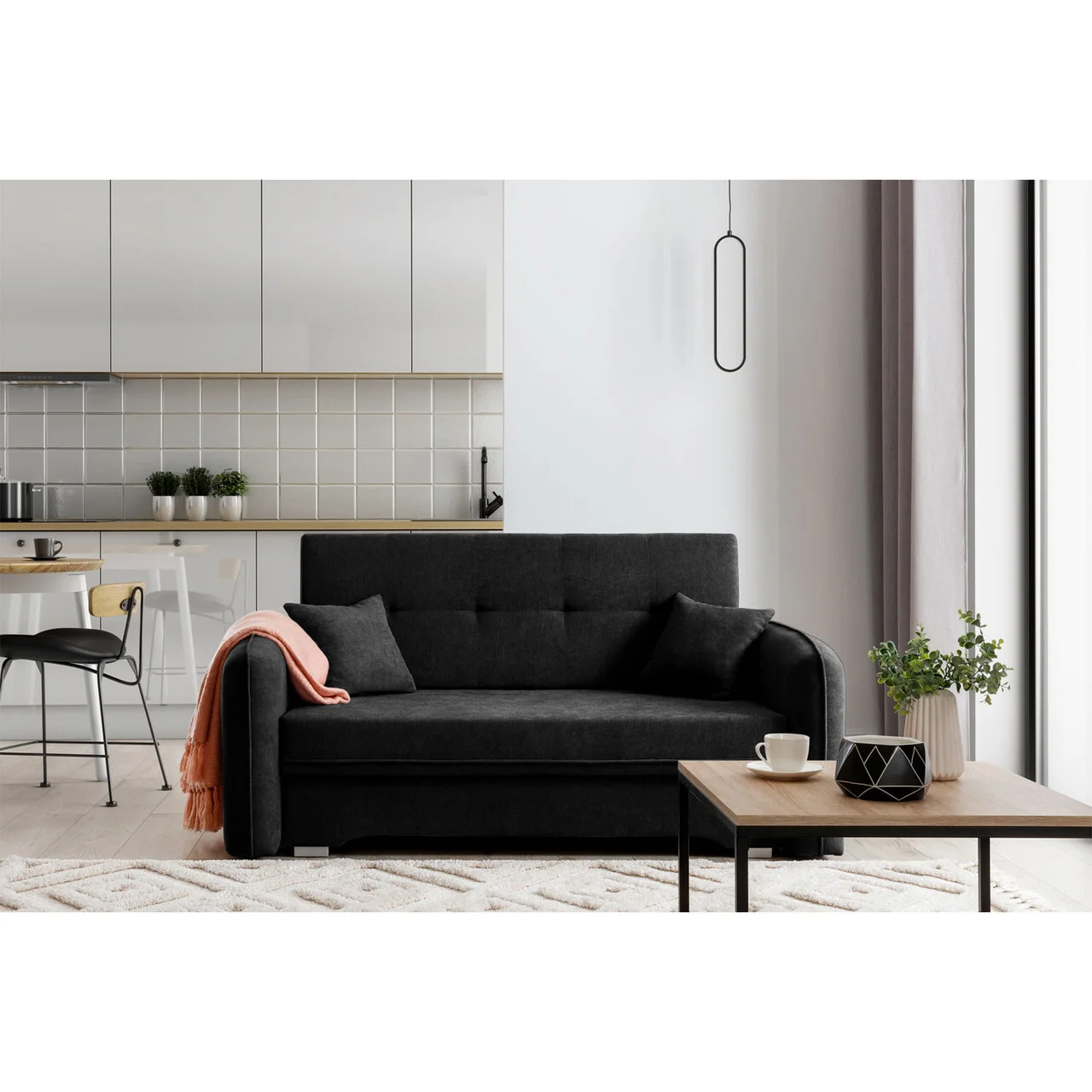 Canapea extensibila 3 locuri, ELTAP, Laine, 155x105x75 cm, lemn/poliester, negru Canapea extensibila 3 locuri, ELTAP, Laine, 155x105x75 cm, lemn/poliester, negru