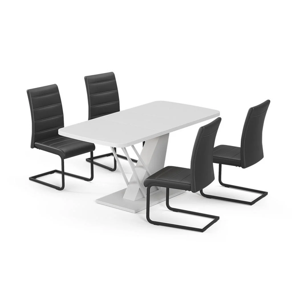 SET DE MASĂ Fenaro, Alb, 120 x 80 cm cu 4 scaune de sufragerie, negru SET DE MASĂ Fenaro, Alb, 120 x 80 cm cu 4 scaune de sufragerie, negru