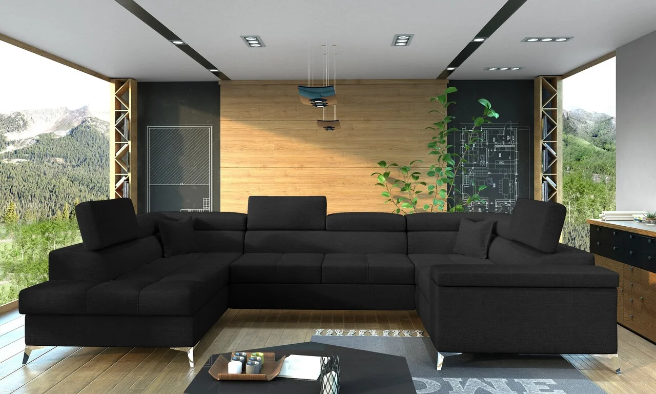 Coltar extensibil stanga 6 locuri ELTAP, Th-30, Thiago, 342x208x88 cm, lemn/poliester, negru Coltar extensibil stanga 6 locuri ELTAP, Th-30, Thiago, 342x208x88 cm, lemn/poliester, negru