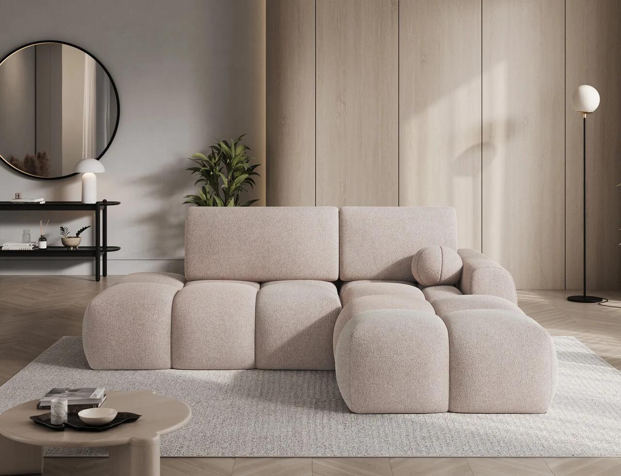 Coltar extensibil dreapta 3 locuri ELTAP, Vittario, 227x170x95 cm, lemn/poliester, maro deschis Coltar extensibil dreapta 3 locuri ELTAP, Vittario, 227x170x95 cm, lemn/poliester, maro deschis