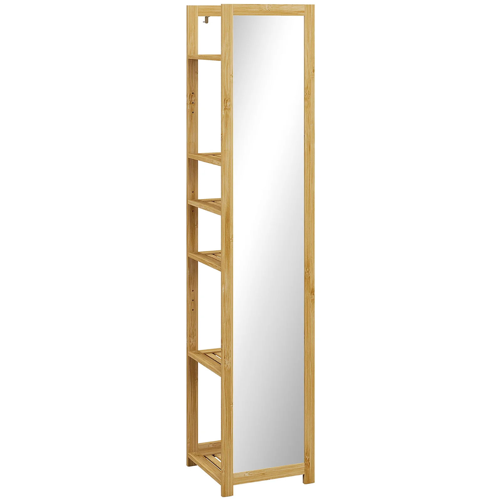 HOMCOM Poliță Baie pe 6 Niveluri cu Oglindă, Suport de Depozitare Multifuncțional, 35x35x168 cm, Lemn Natural | Aosom Romania HOMCOM Poliță Baie pe 6 Niveluri cu Oglindă, Suport de Depozitare Multifuncțional, 35x35x168 cm, Lemn Natural | Aosom Romania