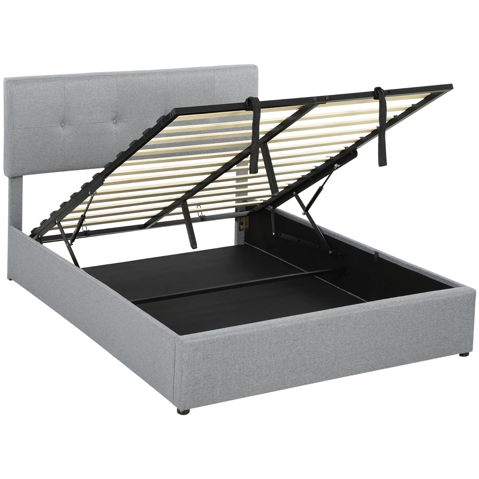 HOMCOM Pat cu ladă 140 x 190 cm, tapițat cu aspect de in, gri închis | Aosom Romania HOMCOM Pat cu ladă 140 x 190 cm, tapițat cu aspect de in, gri închis | Aosom Romania