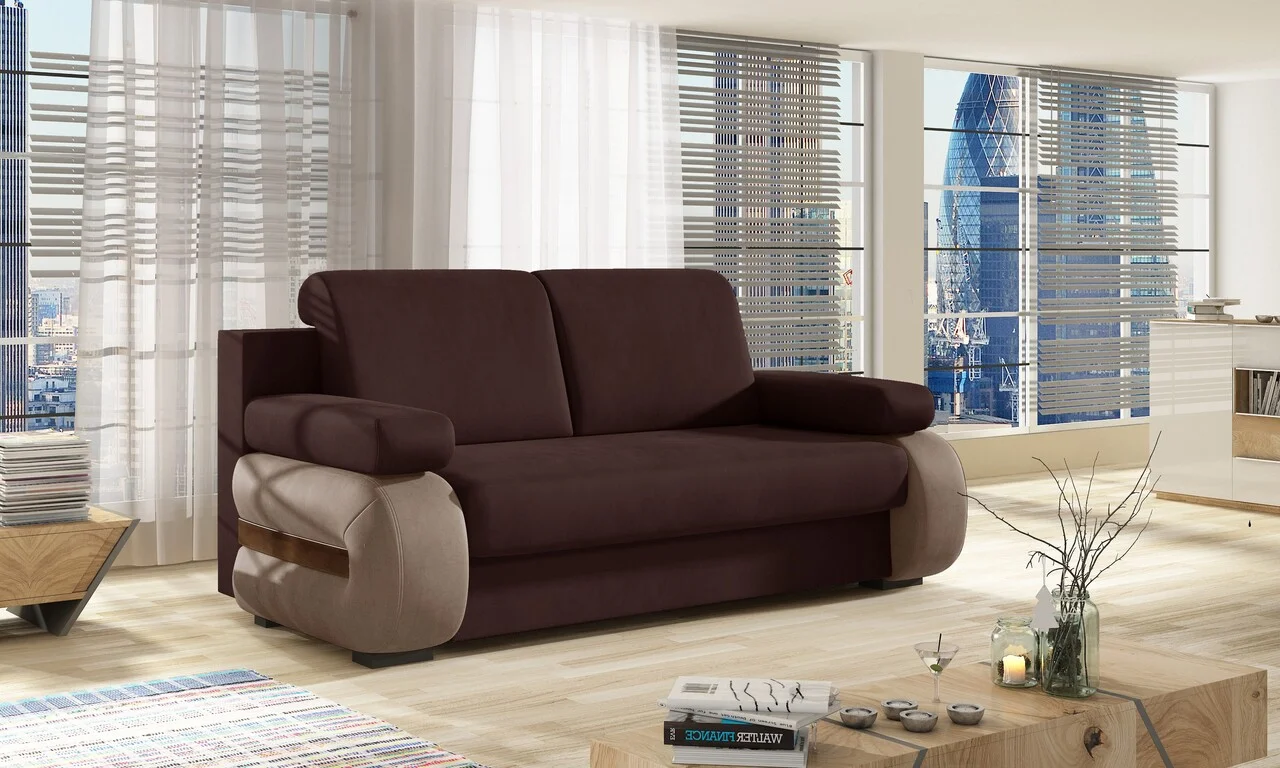 Canapea extensibila 3 locuri ELTAP, Laura, 202x79x84 cm, lemn/poliester, maro inchis/maro deschis Canapea extensibila 3 locuri ELTAP, Laura, 202x79x84 cm, lemn/poliester, maro inchis/maro deschis