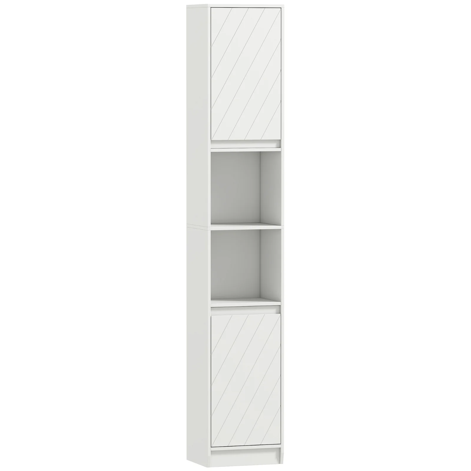 HOMCOM Dulap de baie tip coloană, compact, din lemn, cu 2 dulapuri și rafturi, 30x24x170 cm, alb | Aosom Romania HOMCOM Dulap de baie tip coloană, compact, din lemn, cu 2 dulapuri și rafturi, 30x24x170 cm, alb | Aosom Romania