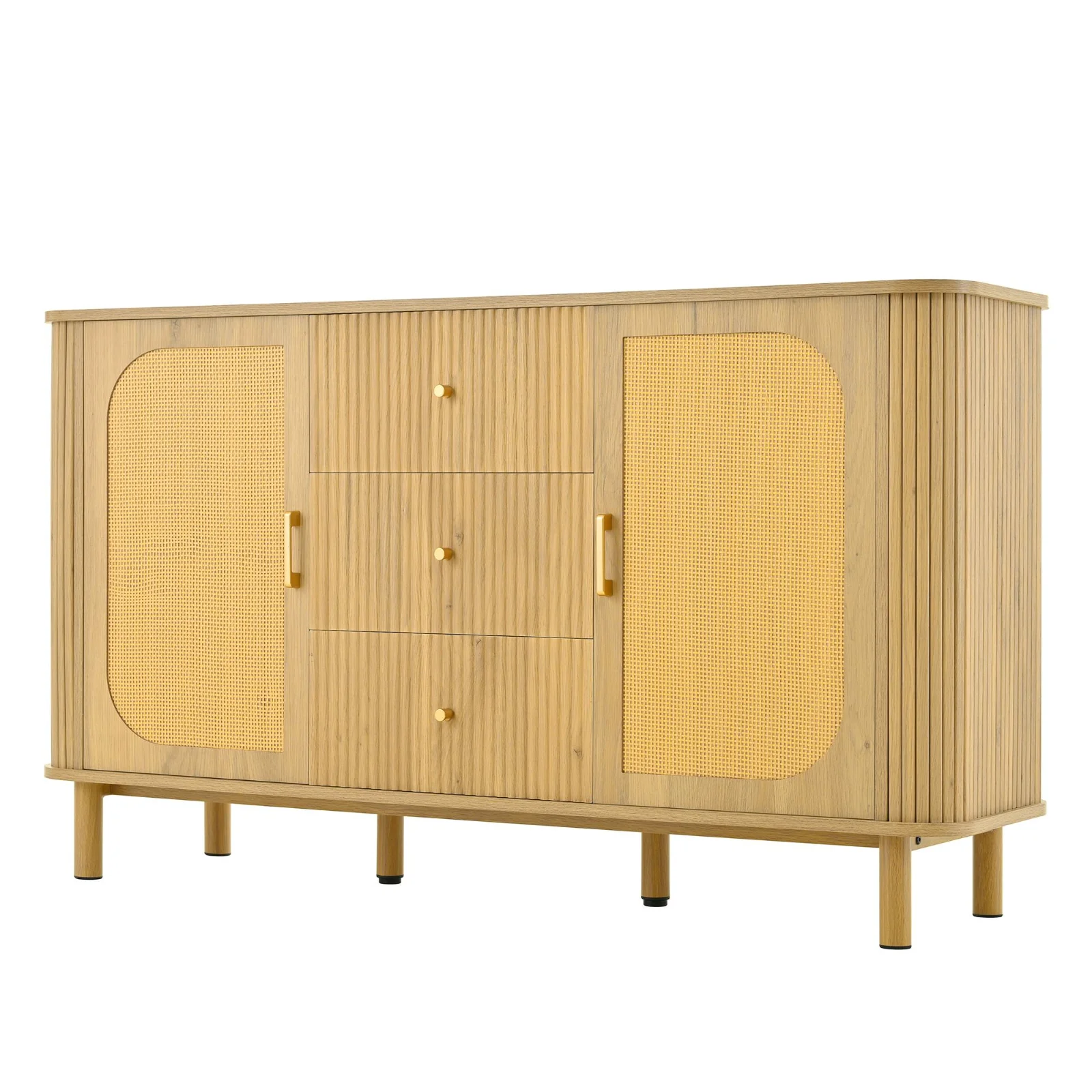 Comodă cu uși din ratan, design curbat, 140x40x80 cm, Culoare naturală Comodă cu uși din ratan, design curbat, 140x40x80 cm, Culoare naturală