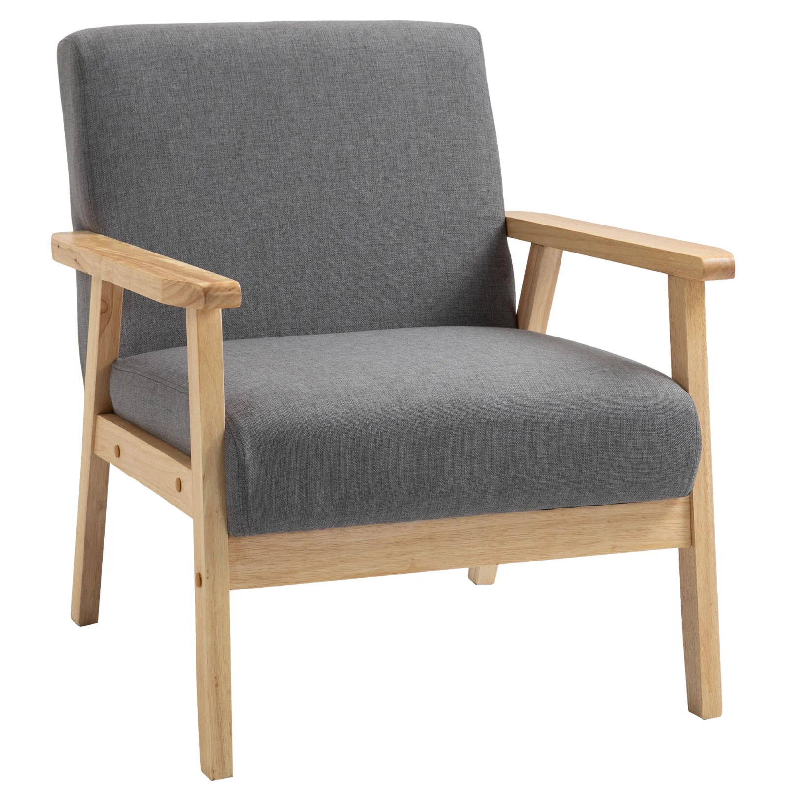 HOMCOM Fotoliu cu design scandinav, fotoliu de accent din lemn masiv cu aspect de in, 64 cm x 70 cm x 72 cm, gri | Aosom Romania HOMCOM Fotoliu cu design scandinav, fotoliu de accent din lemn masiv cu aspect de in, 64 cm x 70 cm x 72 cm, gri | Aosom Romania