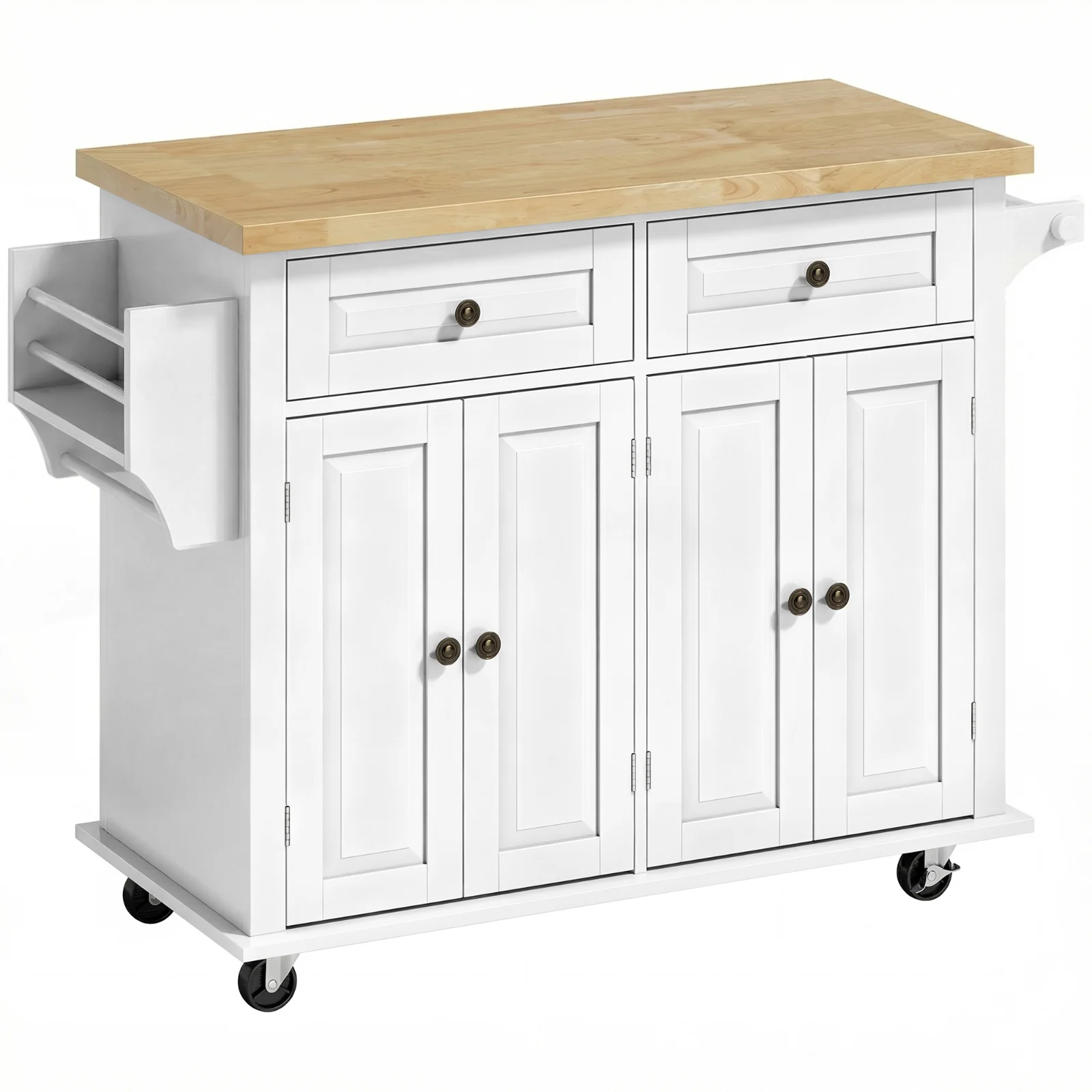 HOMCOM Insulă de bucătărie cu roți și sertare, 111 x 44,5 x 82,5 cm, alb | Aosom Romania HOMCOM Insulă de bucătărie cu roți și sertare, 111 x 44,5 x 82,5 cm, alb | Aosom Romania