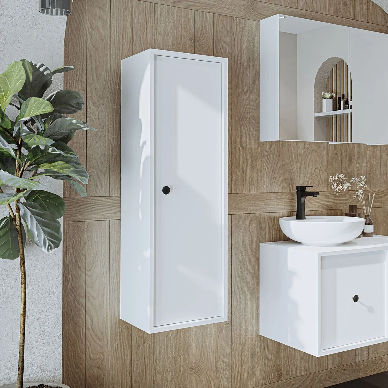 Dulap de baie, Hanah Home, 2204, 35x110x30 cm, MDF, Alb Dulap de baie, Hanah Home, 2204, 35x110x30 cm, MDF, Alb