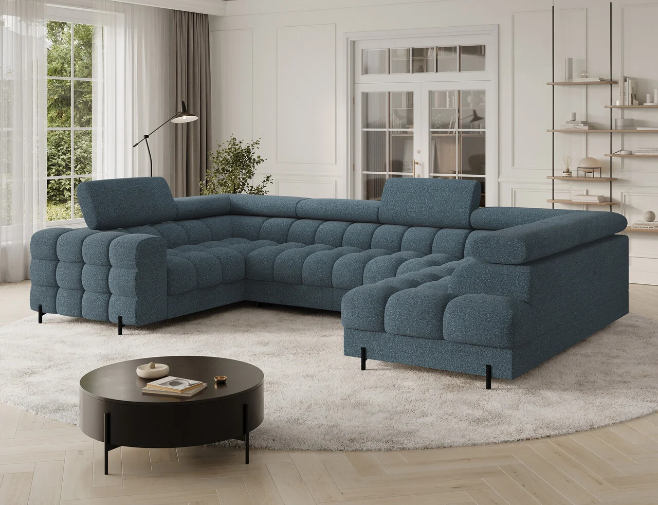 Coltar extensibil dreapta 3 locuri ELTAP, RT-40JAF, Fectory, 346x205x93 cm, lemn/poliester, albastru Coltar extensibil dreapta 3 locuri ELTAP, RT-40JAF, Fectory, 346x205x93 cm, lemn/poliester, albastru
