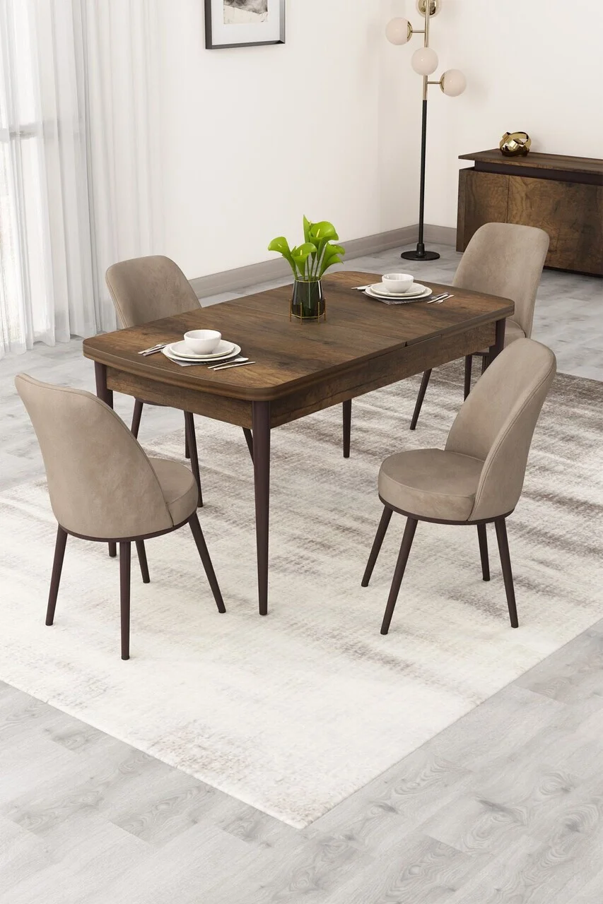 Set masa extensibila si scaune (5 piese), Hanah Home, Rax, Model baroc din lemn / Cappuccino Set masa extensibila si scaune (5 piese), Hanah Home, Rax, Model baroc din lemn / Cappuccino