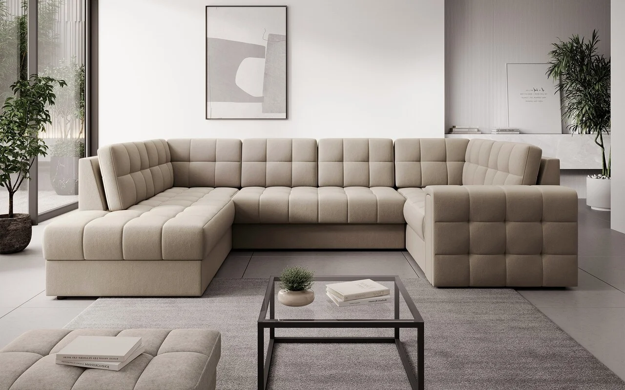 Coltar extensibil stanga 5 locuri ELTAP, LT-18SO, Blewett, 299x198x82 cm, lemn/poliester, bej inchis Coltar extensibil stanga 5 locuri ELTAP, LT-18SO, Blewett, 299x198x82 cm, lemn/poliester, bej inchis