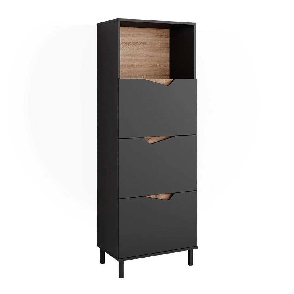 COMODĂ Marelle Antracit/Artisan 60x169.5 cm cu 4 compartimente COMODĂ Marelle Antracit/Artisan 60x169.5 cm cu 4 compartimente