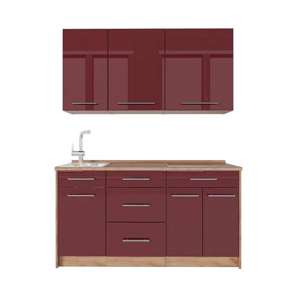 BUCATARIE SINGLE Fame-Line, Bordeaux lucios ridicat/Stejar auriu, 150 cm fara blat BUCATARIE SINGLE Fame-Line, Bordeaux lucios ridicat/Stejar auriu, 150 cm fara blat