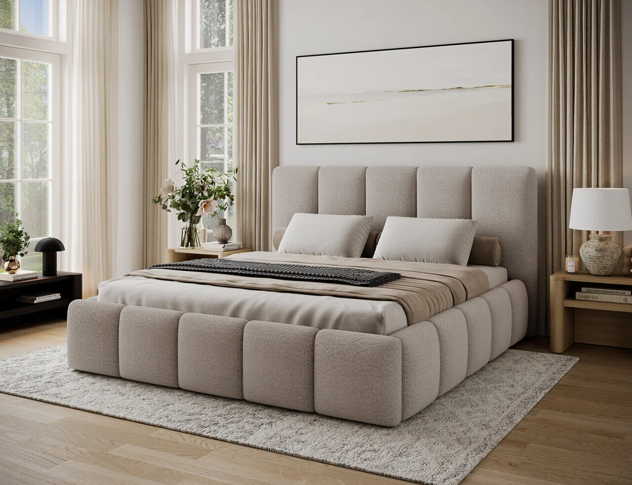 Pat tapitat cu somiera si lada depozitare, 160x200 cm, ELTAP, 164-SET1-1.6, Edvige, lemn/poliester, bej inchis Pat tapitat cu somiera si lada depozitare, 160x200 cm, ELTAP, 164-SET1-1.6, Edvige, lemn/poliester, bej inchis