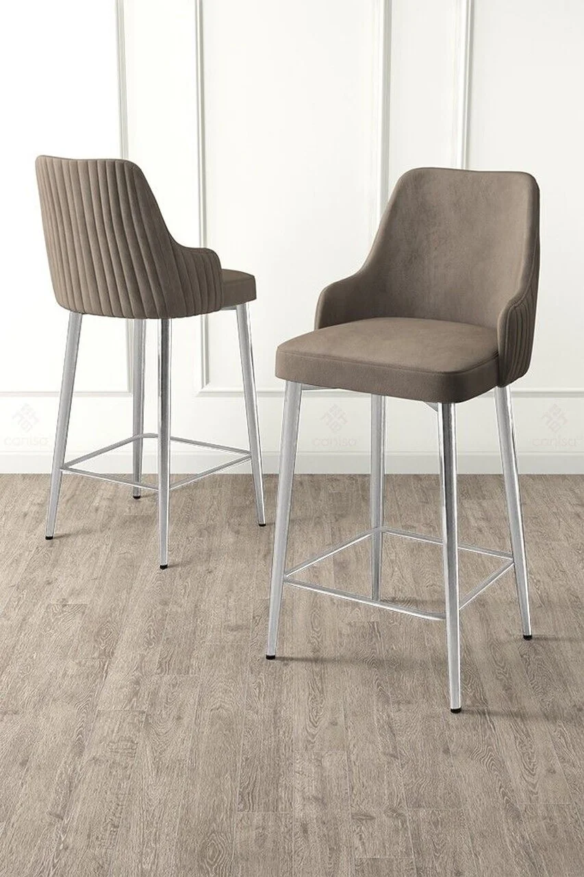 Set scaun de bar (2 bucăți), Hanah Home, Tera, Cappuccino / Chrome Set scaun de bar (2 bucăți), Hanah Home, Tera, Cappuccino / Chrome