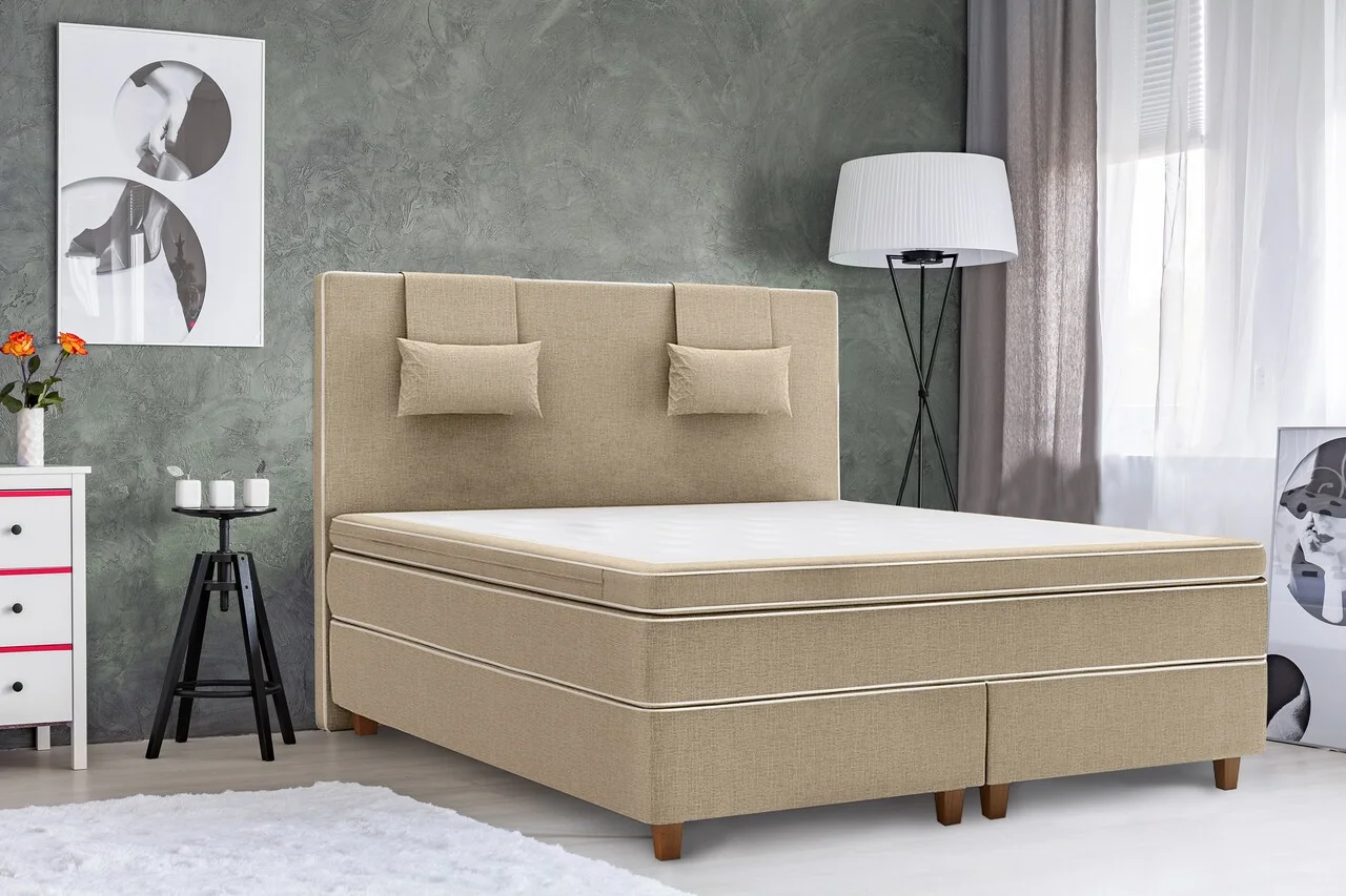 Pat matrimonial, Luxury Stockholm, 180x200 cm, saltea tip Pocket, topper latex, Crem Pat matrimonial, Luxury Stockholm, 180x200 cm, saltea tip Pocket, topper latex, Crem