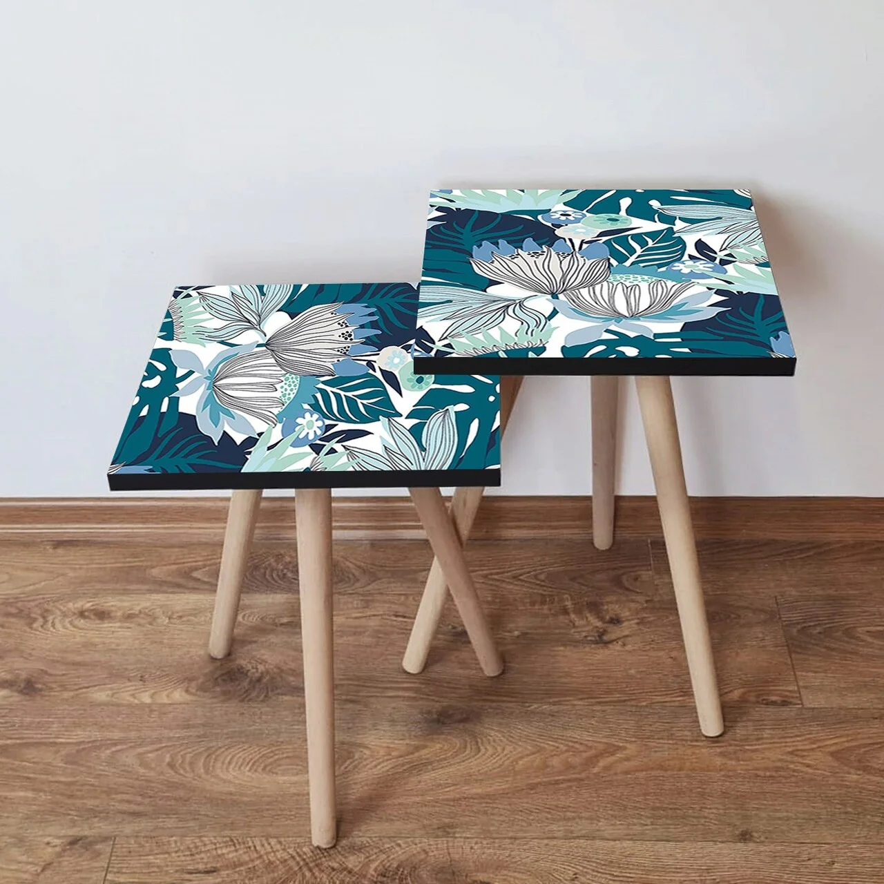 Set masute 2 piese, Hanah Home, 2Shp210, Bleumarin / Albastru / Negru / Alb Set masute 2 piese, Hanah Home, 2Shp210, Bleumarin / Albastru / Negru / Alb