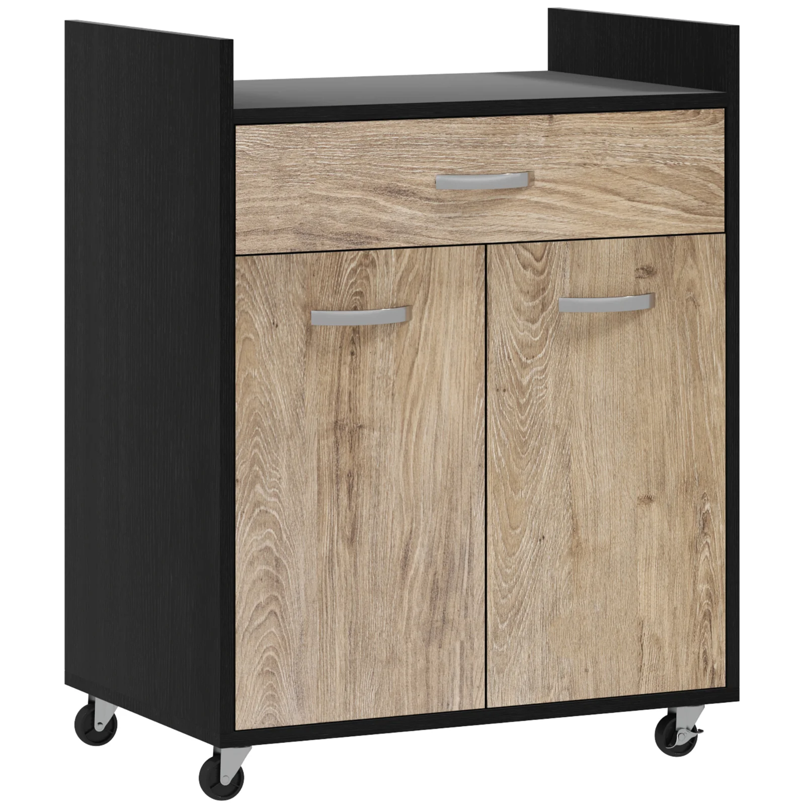 HOMCOM Cărucior de Bucătărie cu Sertar și Dulăpior, Insulă de Bucătărie cu 4 Roți și Raft Reglabil, 60x40x77 cm, Negru | Aosom Romania HOMCOM Cărucior de Bucătărie cu Sertar și Dulăpior, Insulă de Bucătărie cu 4 Roți și Raft Reglabil, 60x40x77 cm, Negru | Aosom Romania