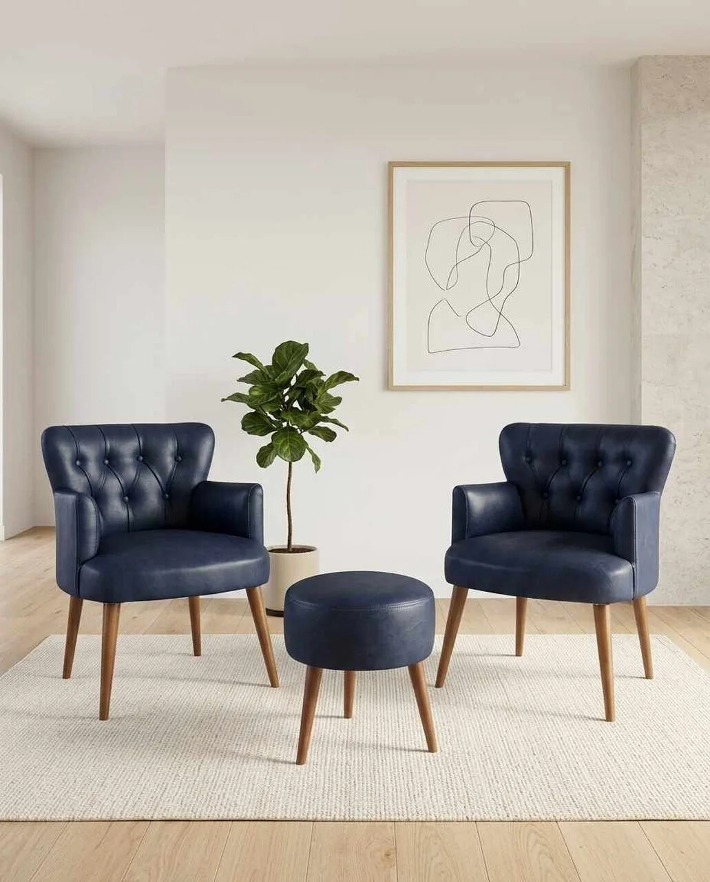 Set fotoliu cu aripioare și puf (3 piese), Atelier del Sofa, 281ELR1194, Albastru inchis Set fotoliu cu aripioare și puf (3 piese), Atelier del Sofa, 281ELR1194, Albastru inchis