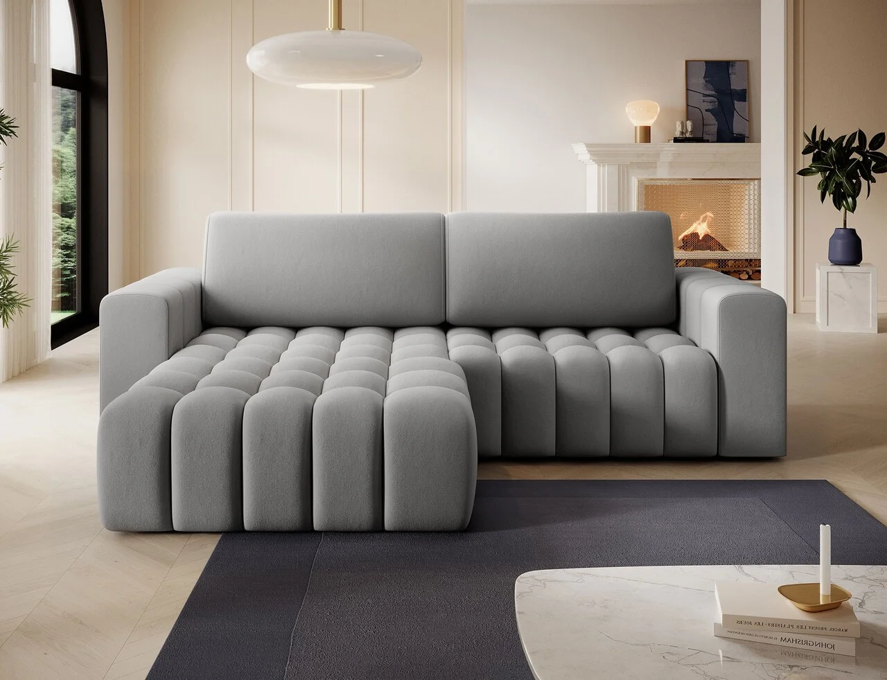 Coltar extensibil stanga 4 locuri ELTAP, Bon-18, Bonett, 250x175x92 cm, lemn/poliester, gri deschis Coltar extensibil stanga 4 locuri ELTAP, Bon-18, Bonett, 250x175x92 cm, lemn/poliester, gri deschis