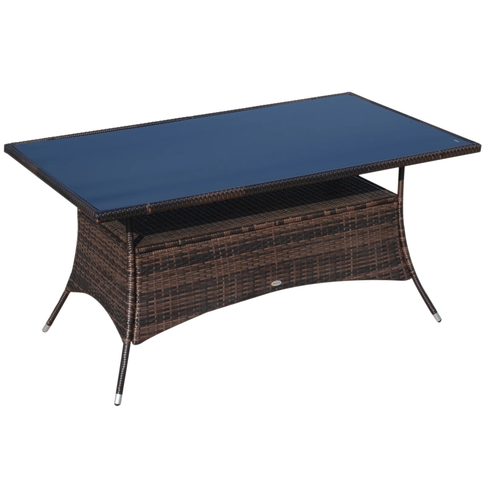 Outsunnt Masuta e Gradina in PE Rattan cu Raft Inferior,Maro,150x85x74cm Outsunnt Masuta e Gradina in PE Rattan cu Raft Inferior,Maro,150x85x74cm