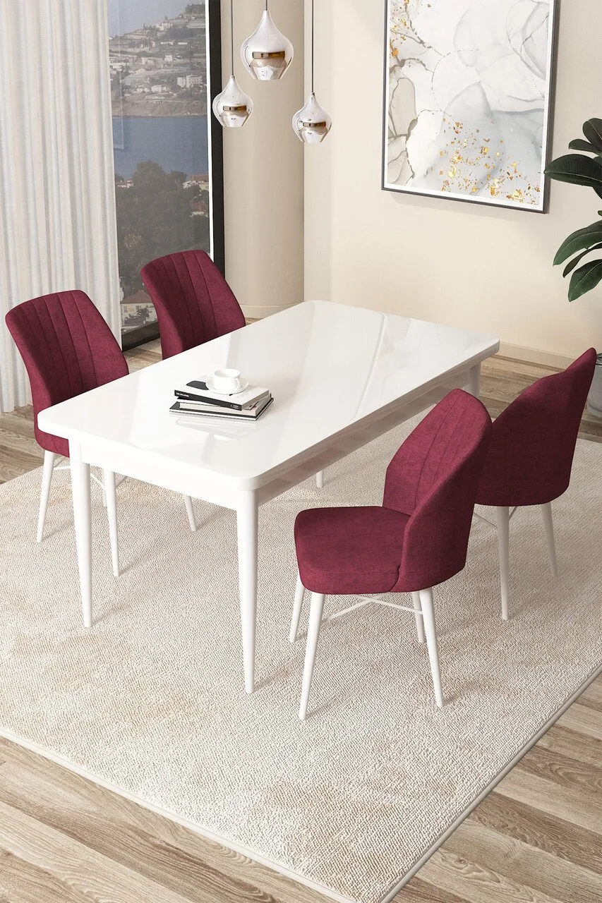 Set masa si scaune (5 piese), Hanah Home, Arp, Alb / Burgundia Set masa si scaune (5 piese), Hanah Home, Arp, Alb / Burgundia