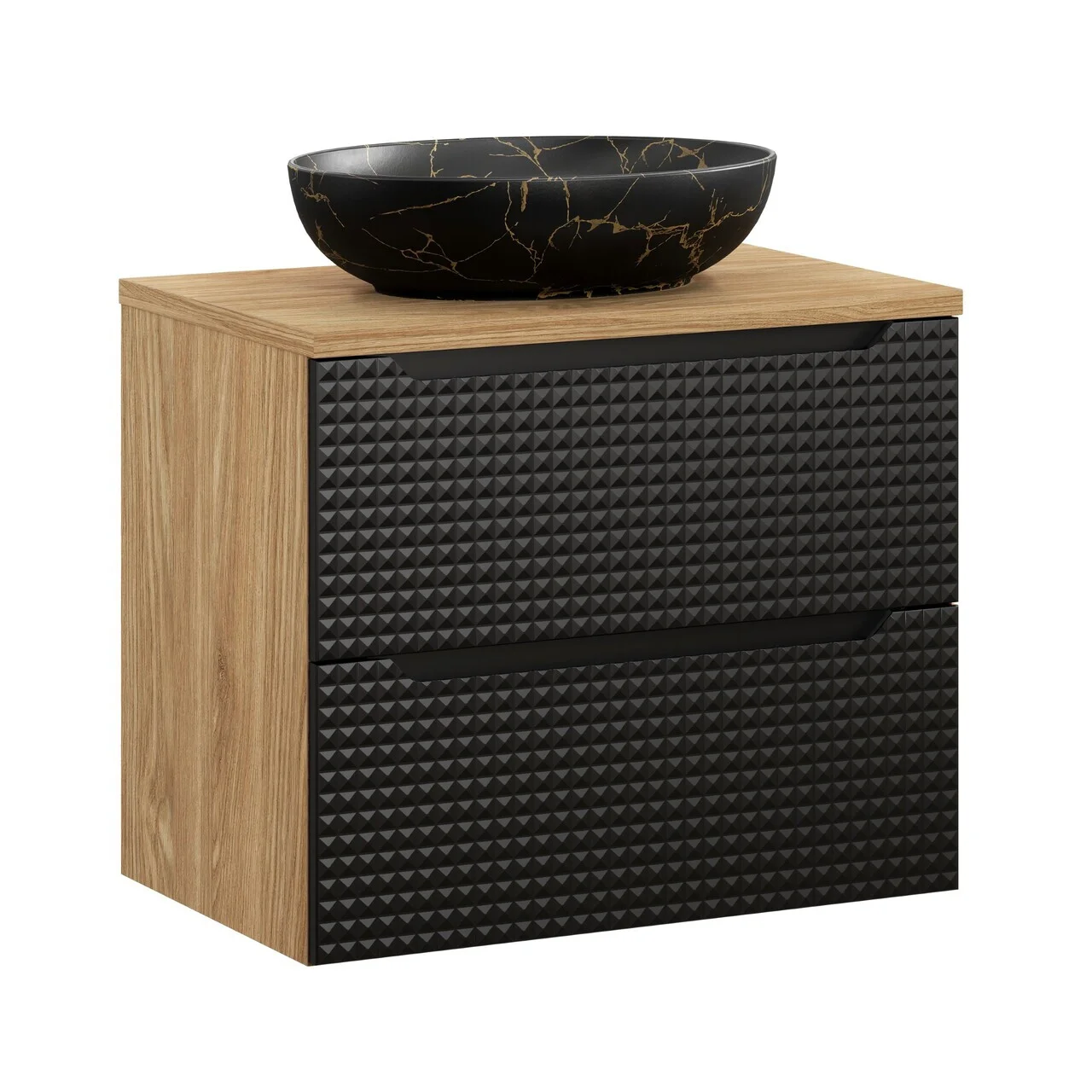 Set mobiler baie, dulap cu lavoar, 70 cm, Luxor Black, Comad, MDF/PAL laminat, negru mat/stejar Set mobiler baie, dulap cu lavoar, 70 cm, Luxor Black, Comad, MDF/PAL laminat, negru mat/stejar