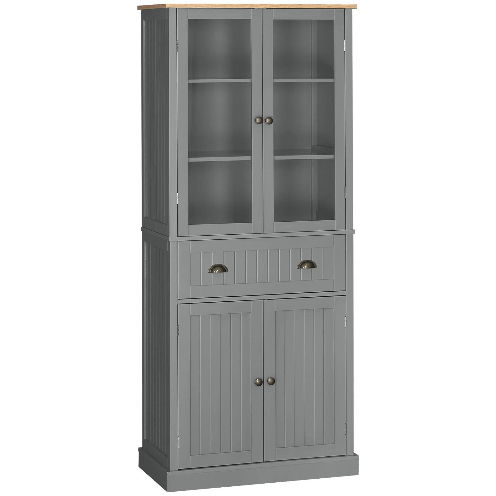 HOMCOM Dulap Cămară cu 5 Niveluri și Sertar Central, din MDF și PAL, 76x40x182,5cm, Gri | Aosom Romania HOMCOM Dulap Cămară cu 5 Niveluri și Sertar Central, din MDF și PAL, 76x40x182,5cm, Gri | Aosom Romania