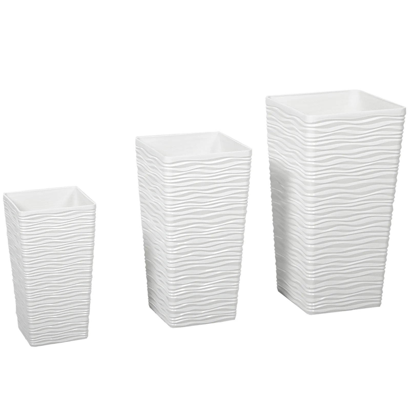 Outsunny Set de 3 Ghivece de Exterior Suprapozabile cu Model Ondulat, Ghivece Pătrate din Plastic pentru Flori cu Orificii de Drenaj, 42/55/65 cm, Alb, Negru, Maro | Aosom Romania Outsunny Set de 3 Ghivece de Exterior Suprapozabile cu Model Ondulat, Ghivece Pătrate din Plastic pentru Flori cu Orificii de Drenaj, 42/55/65 cm, Alb, Negru, Maro | Aosom Romania