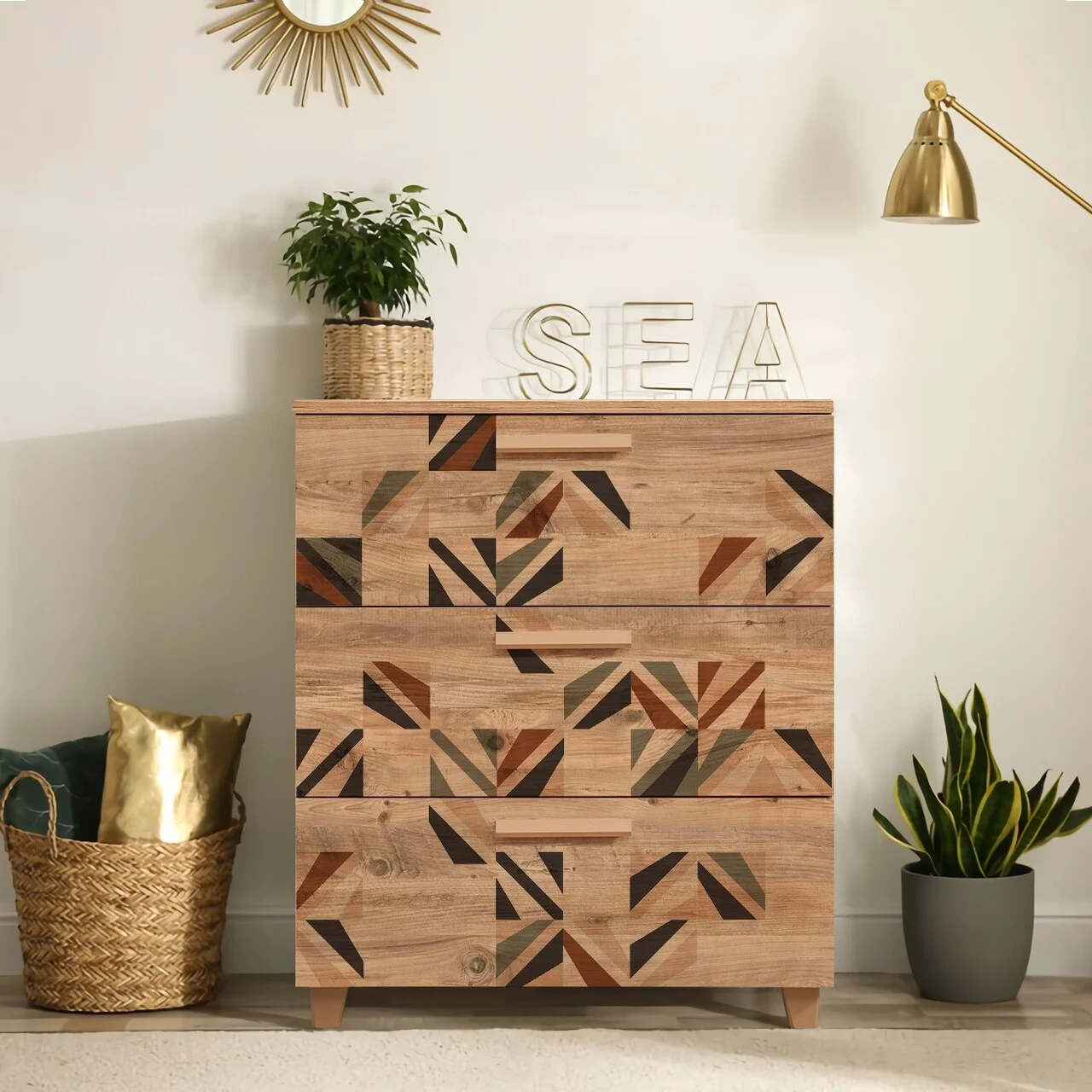 Comoda, Vella, Leva Gravis Triangle, 80 x 95 x 43 cm, pal melaminat, multicolor Comoda, Vella, Leva Gravis Triangle, 80 x 95 x 43 cm, pal melaminat, multicolor