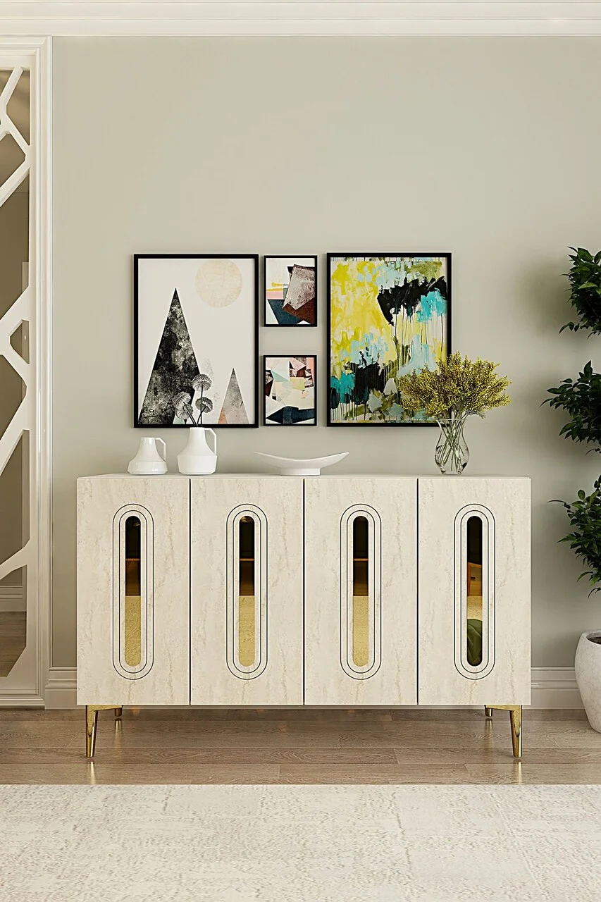 Consola, Hanah Home, Rany 120, 120x75x32 cm, White / Travertine / Gold Consola, Hanah Home, Rany 120, 120x75x32 cm, White / Travertine / Gold