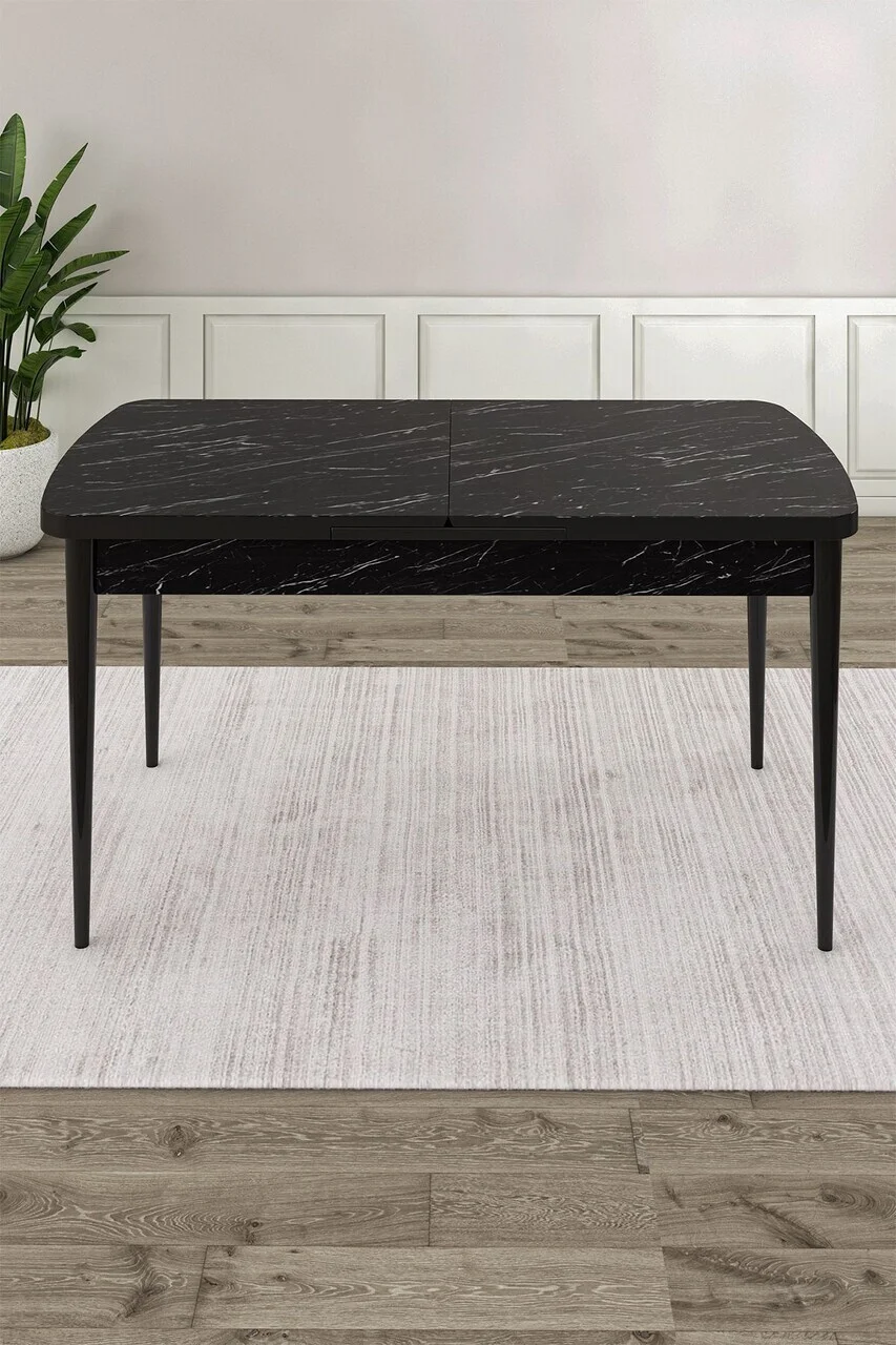 Masa extensibila, Hanah Home, Rax, 80x78x132 cm, Model de marmură neagră / Negru Masa extensibila, Hanah Home, Rax, 80x78x132 cm, Model de marmură neagră / Negru